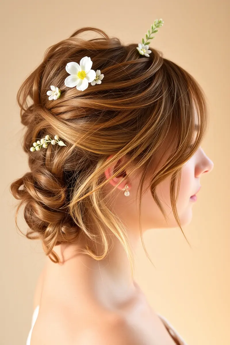 12. Bohemian Loose Updo with Accessories