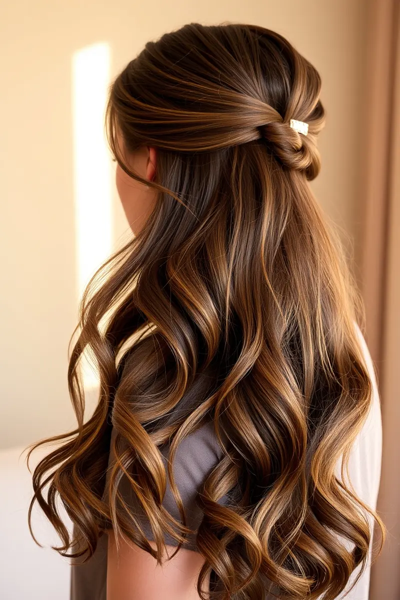 5. Half-Up, Half-Down Wavy Style