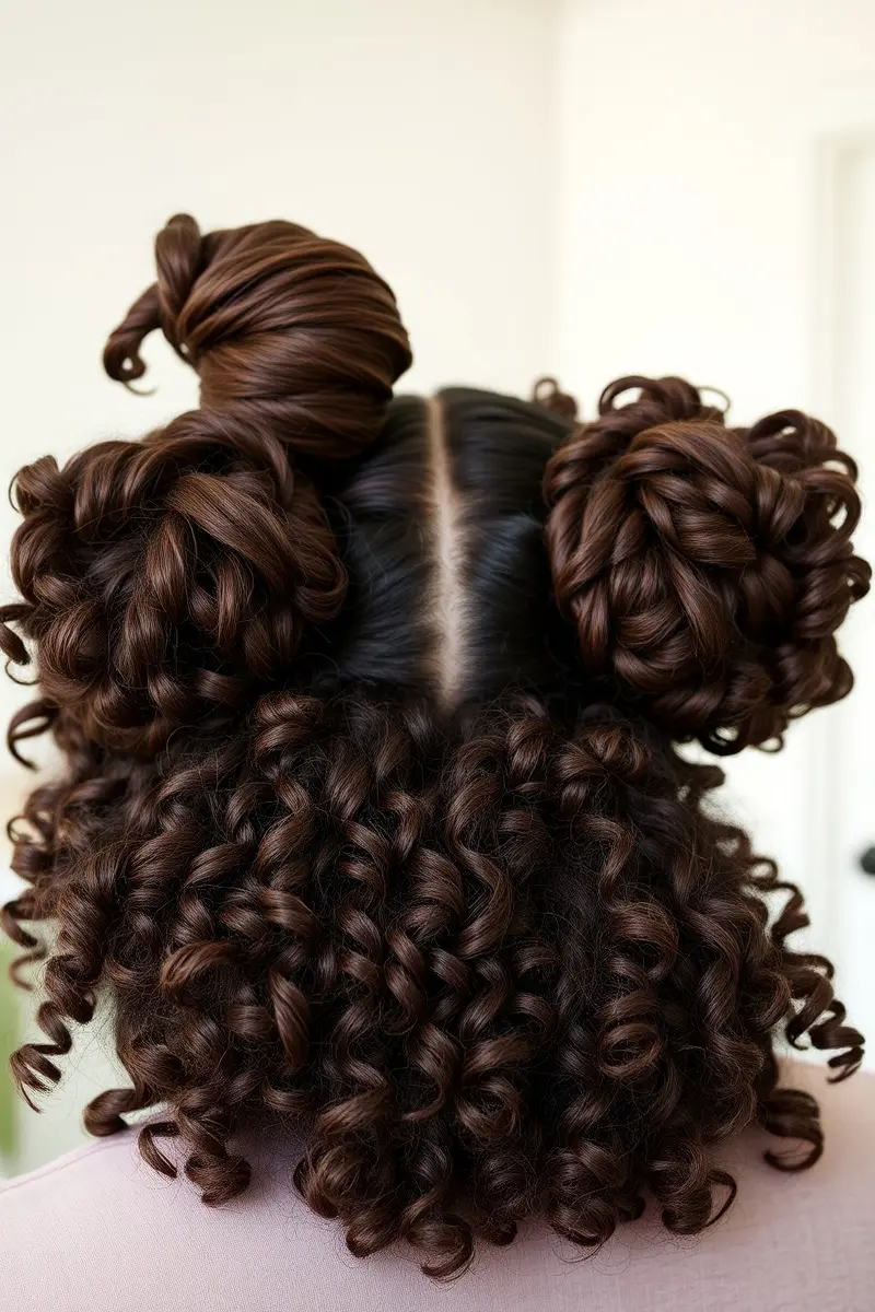 8. Stylish Space Buns for Curls