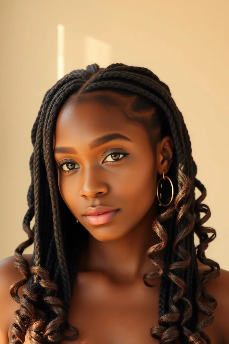Bohemian Box Braids with Curly Ends
