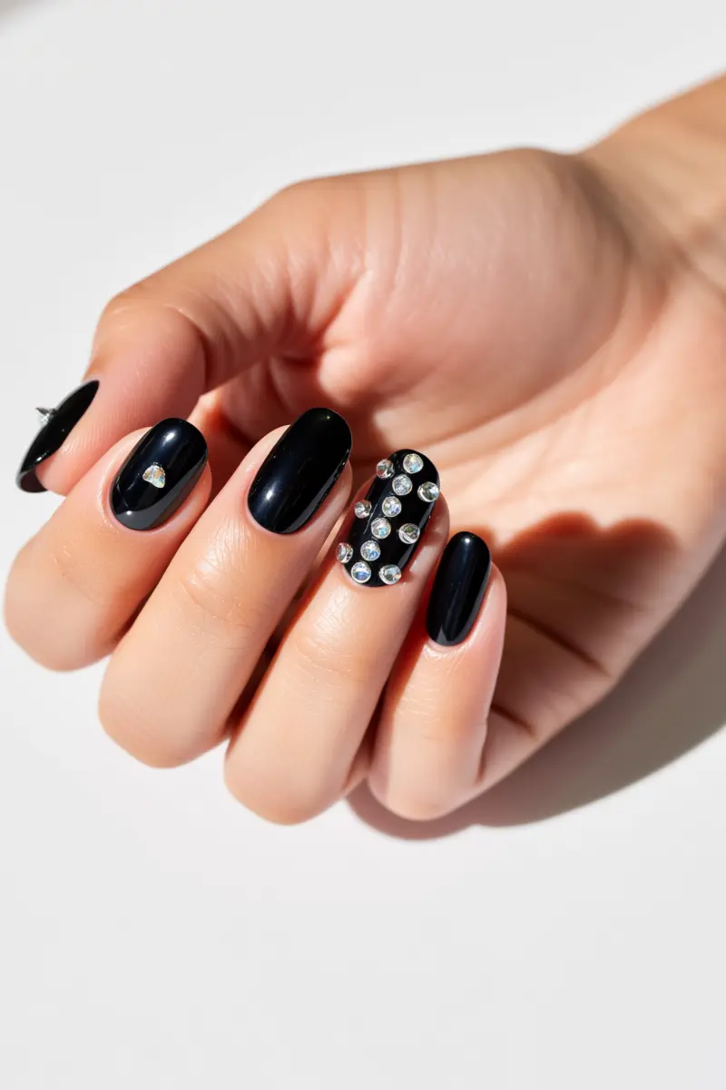 10. Any Shape/Length: Black with Rhinestones & Studs