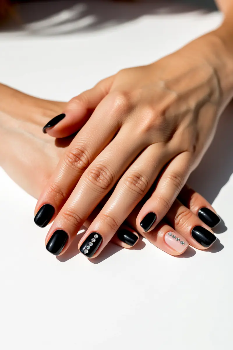 10. Black with Subtle Rhinestone Embellishments