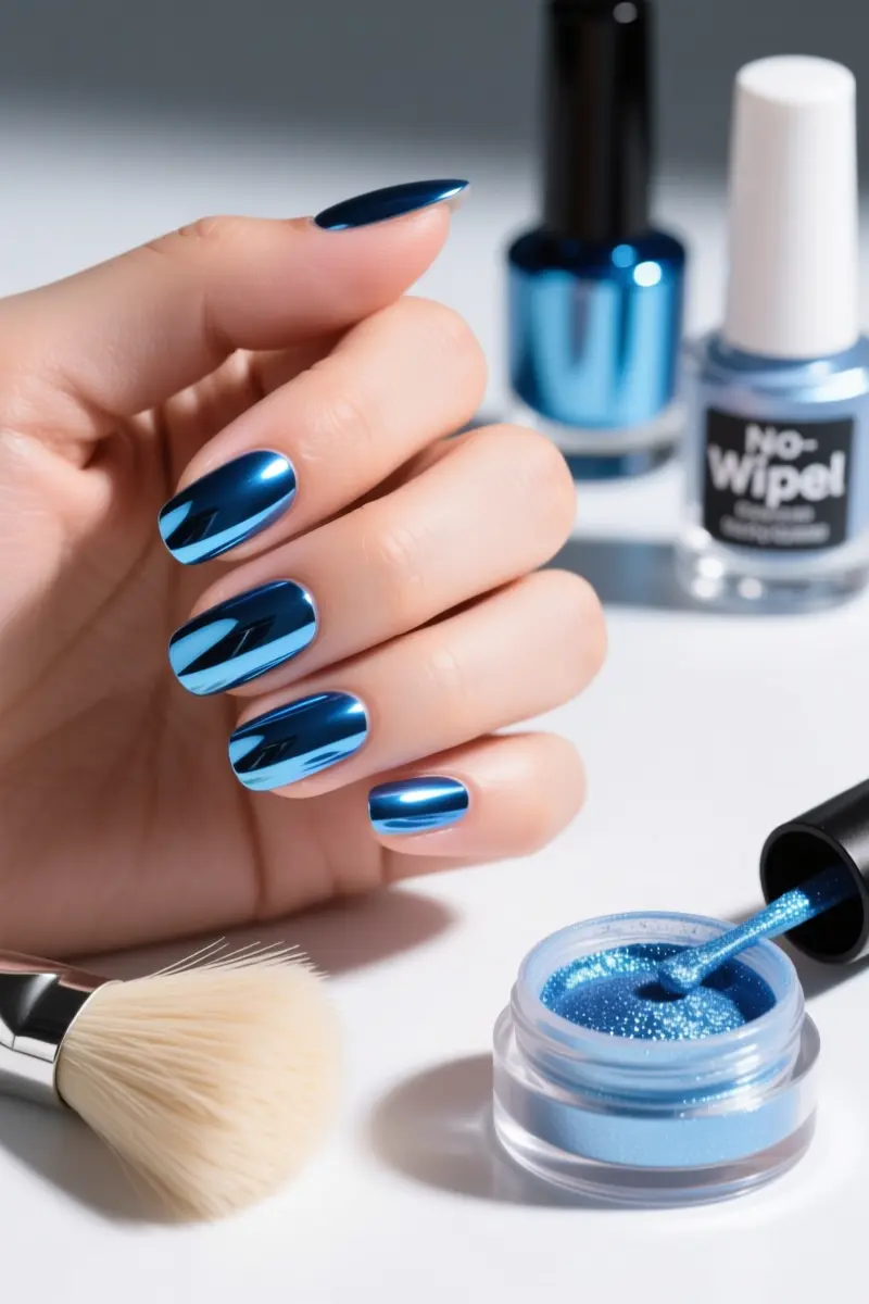 11. Chrome Blue Mirror Nails