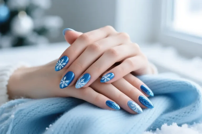 12 Enchanting Blue Christmas Nail Ideas for Winter Sparkle & Icy Chic