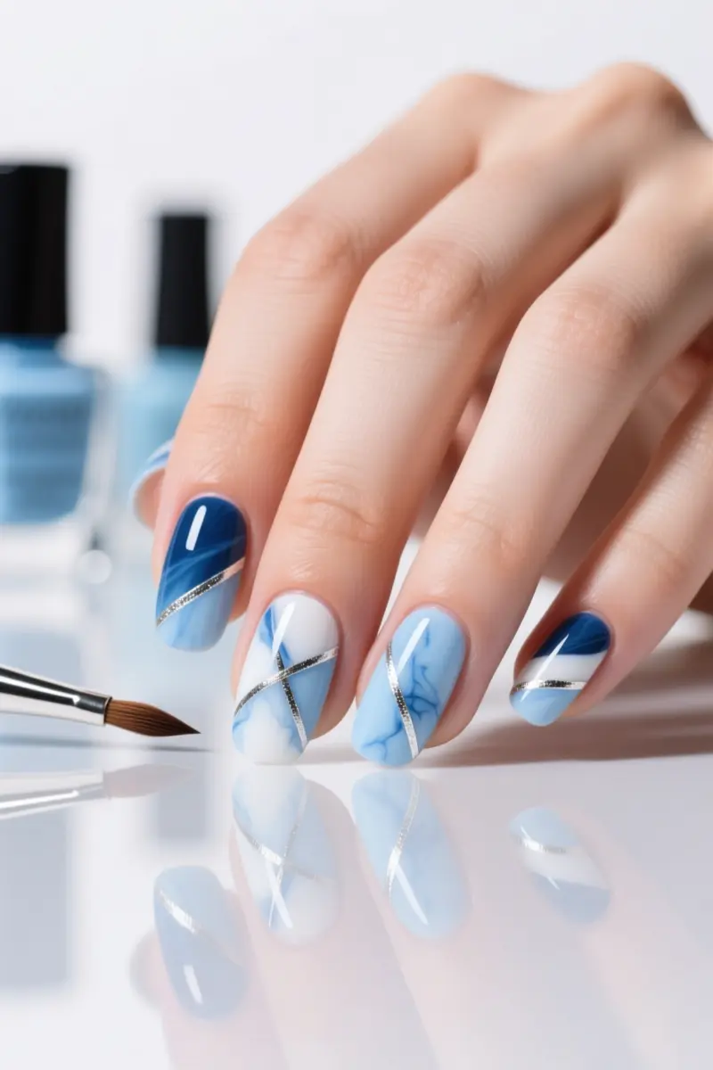12. Blue & White Marble with Silver Linings