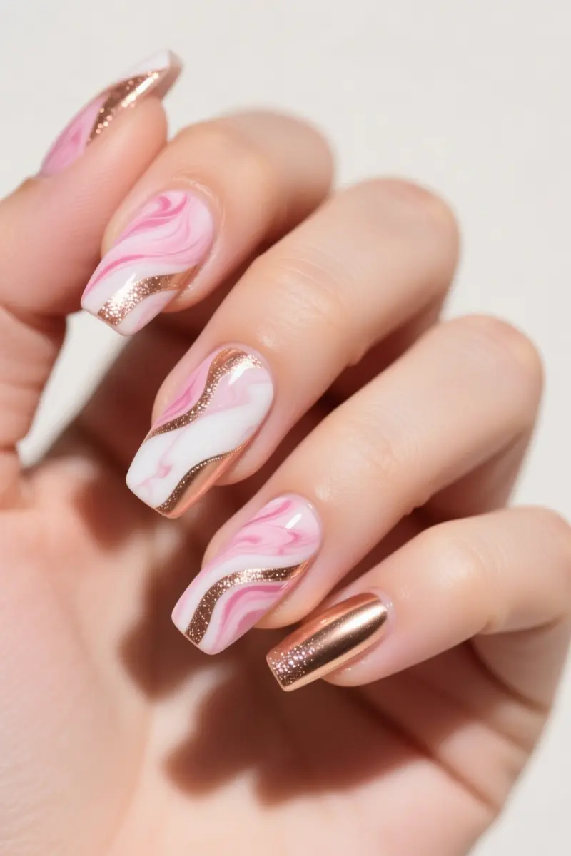 2. Marble & Metallic Fusion: Luxurious Swirls and Shimmer