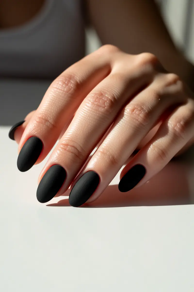 2. Short Almond: Matte Black Sophistication