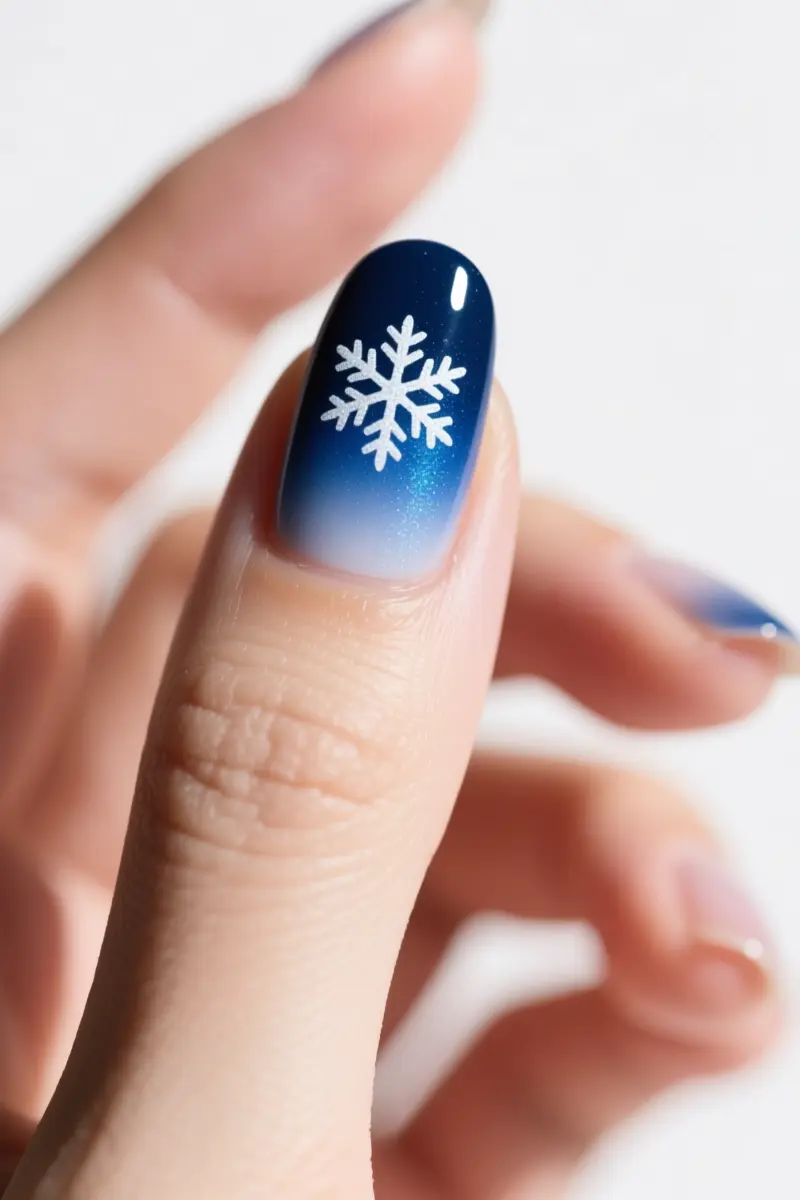 3. Midnight Blue Ombre with Snowflake Stamping