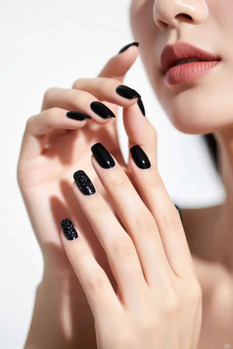4. Bold Black with Glitter Accents
