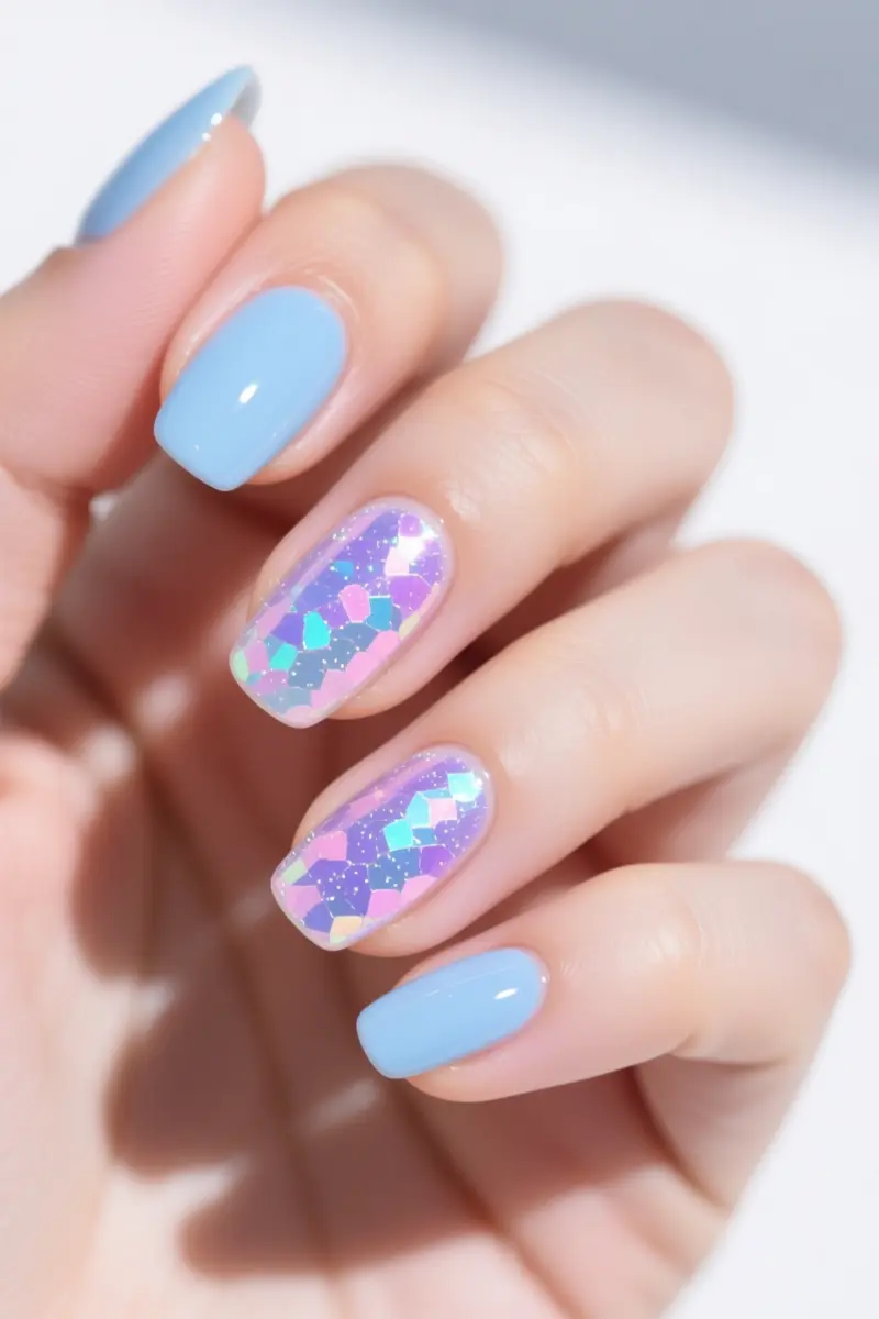 4. Icy Baby Blue with Iridescent Flakes