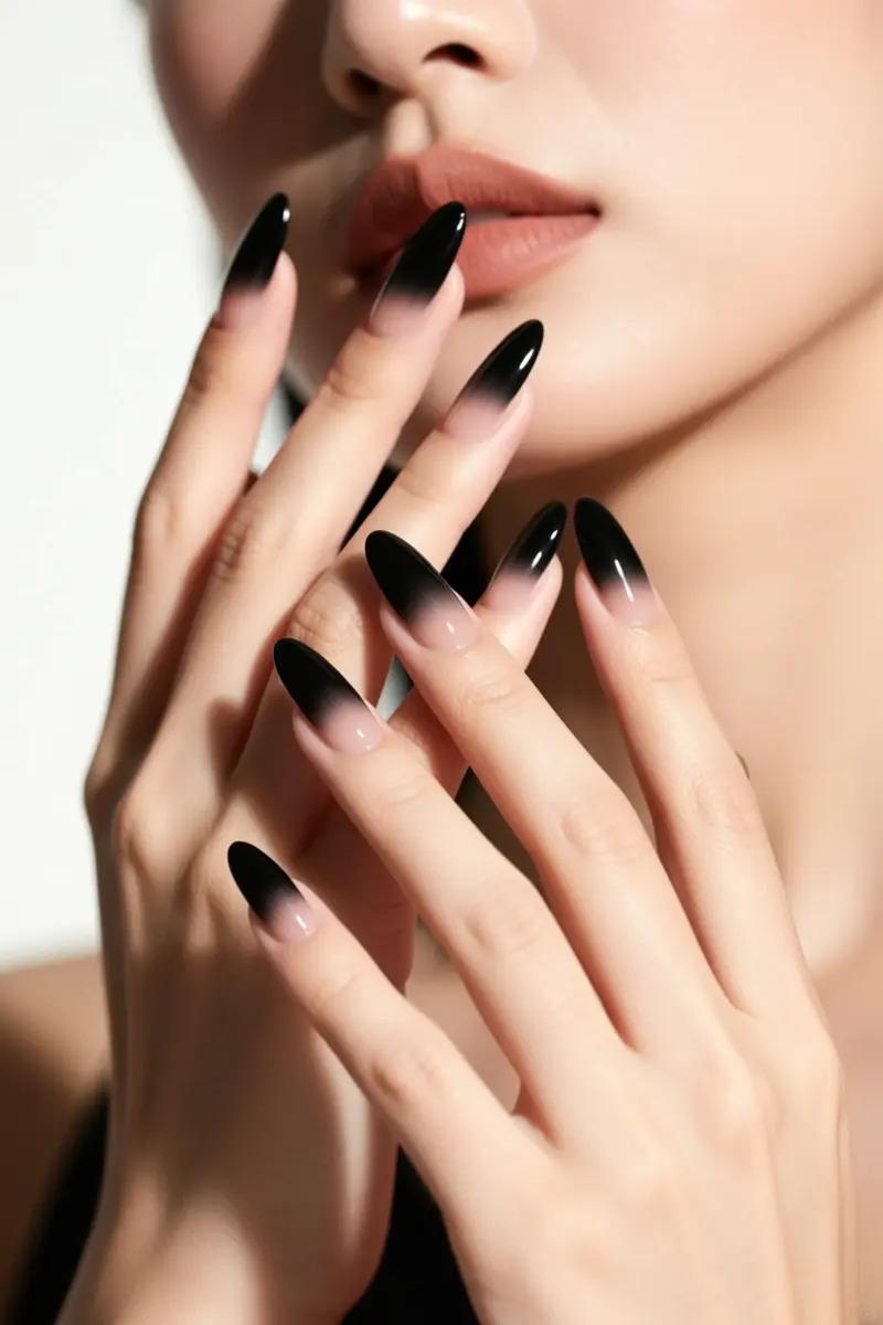 4. Long Almond: Gradient Ombre Black to Nude