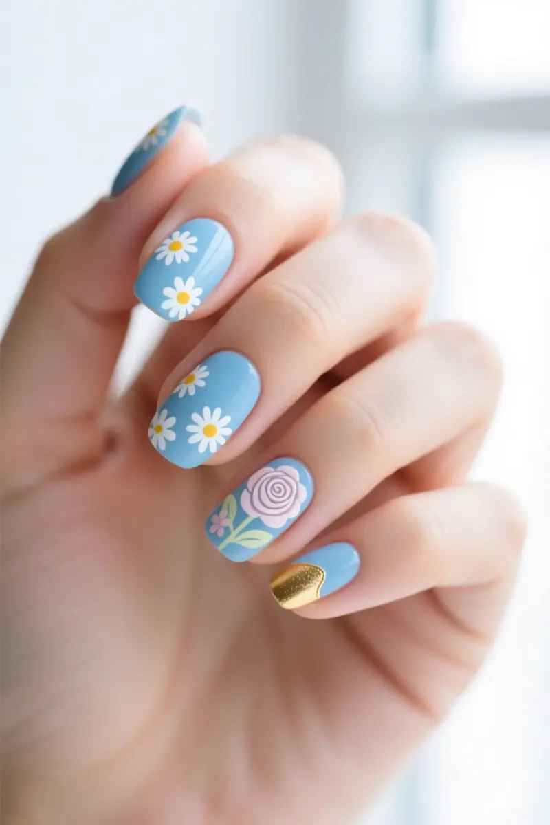 5. Cute Floral Baby Blue Designs