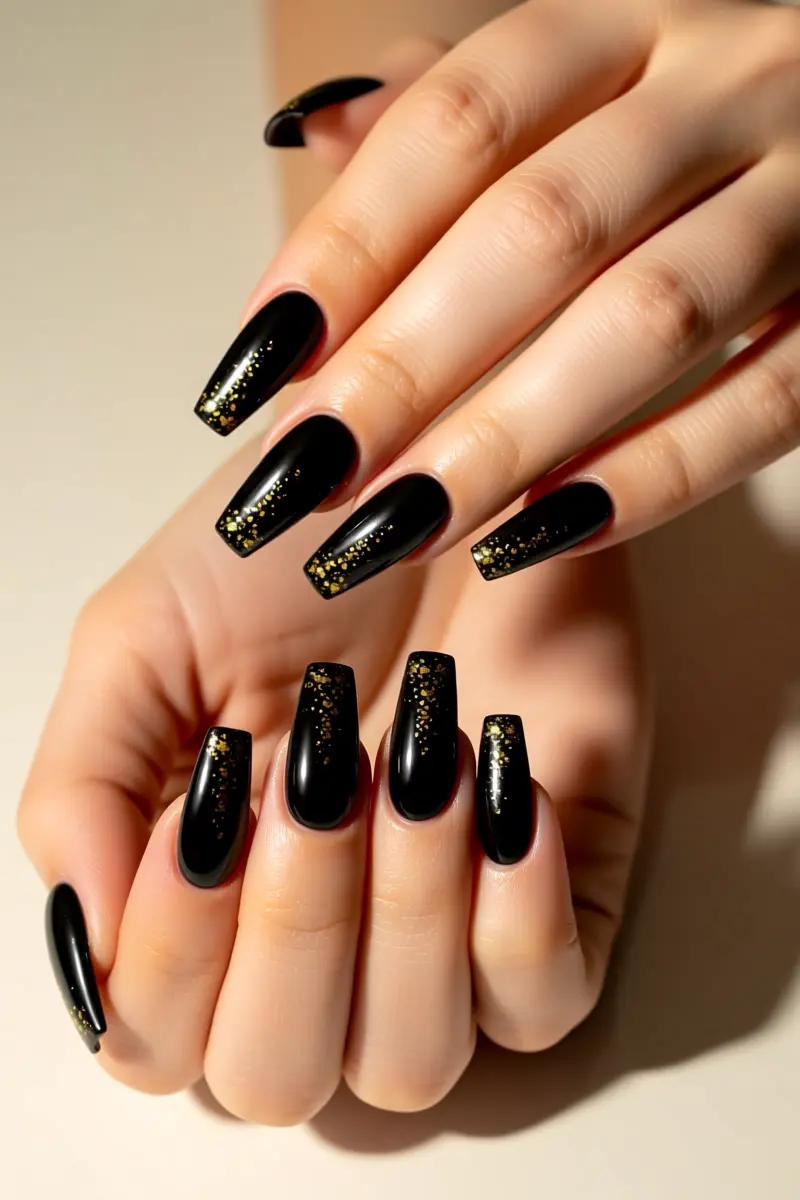 5. Medium Coffin: Black with Gold Flakes & Accents