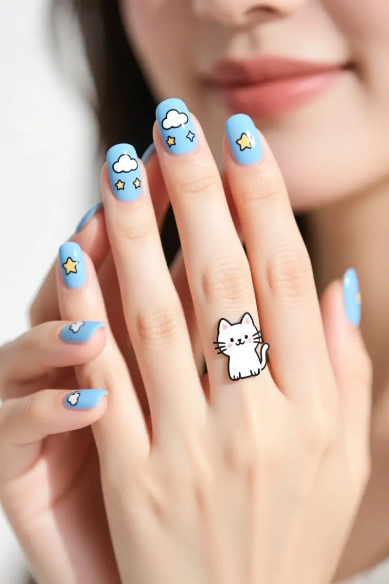 6. Playful Baby Blue with Cartoon Art