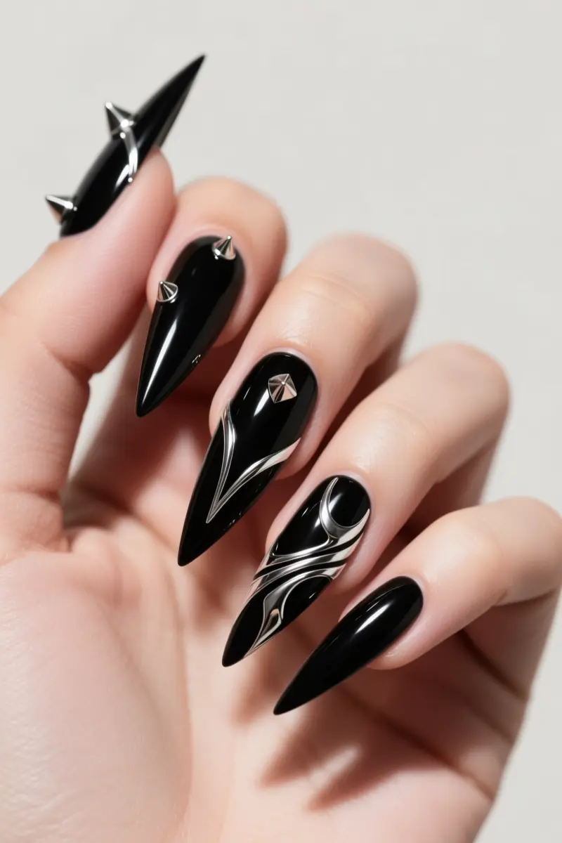 6. Stiletto: Edgy Black with Silver Chrome Details