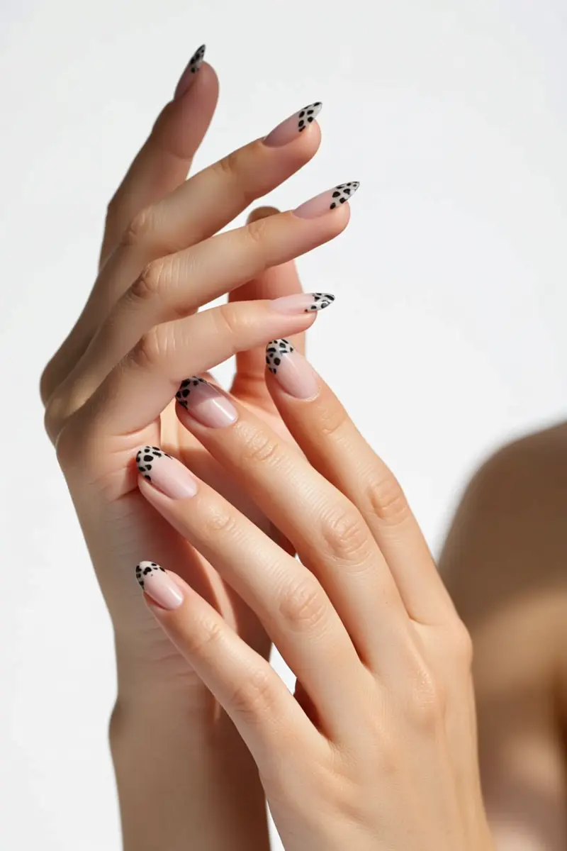 8. French Tip Animal Print: Subtle Wild Accents