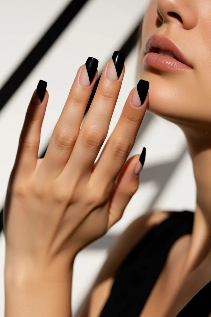 9. Creative Negative Space Black Nails