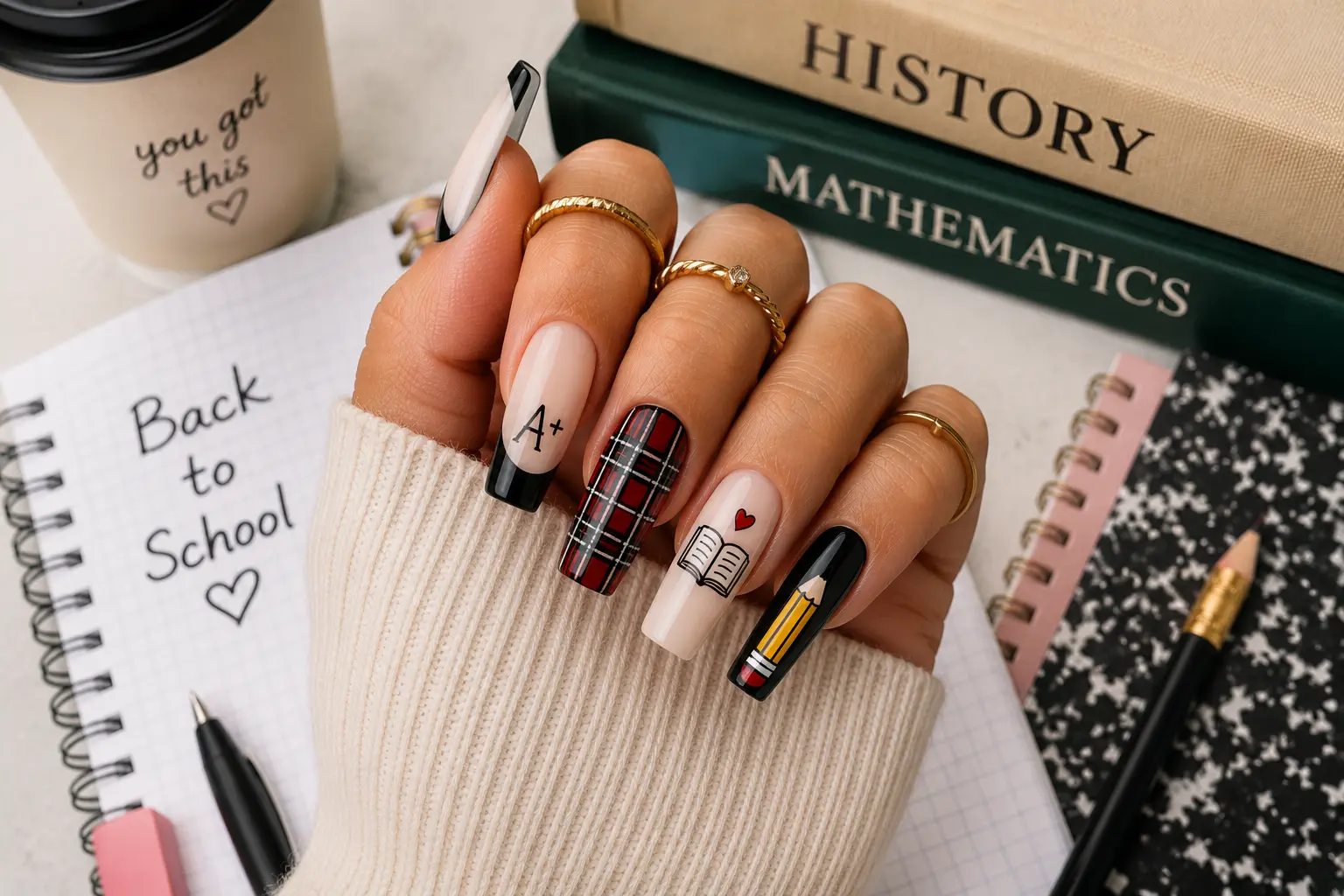 A+ Style Back-to-School Acrylic Nail Ideas for the Academic Year