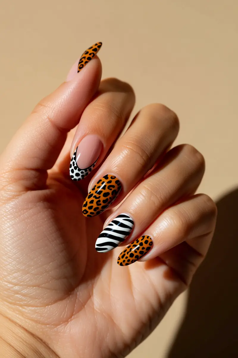 Animal Print Almond Nails