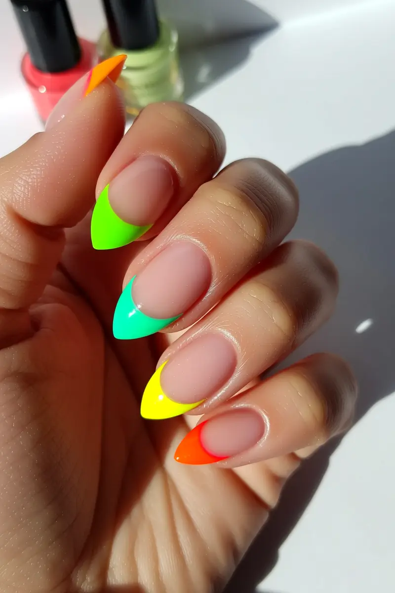 Idea 5: Neon French Tips with an Edge
