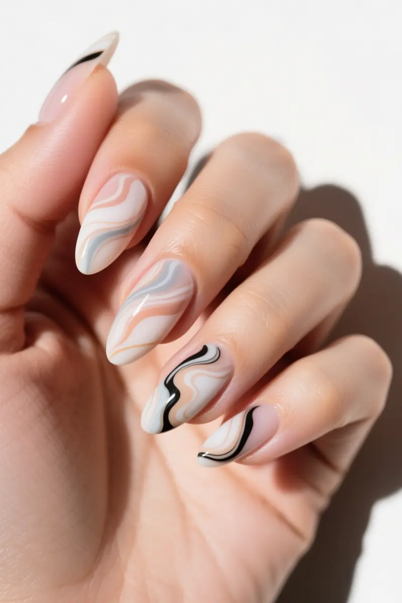 Marble Effect Almond Nails