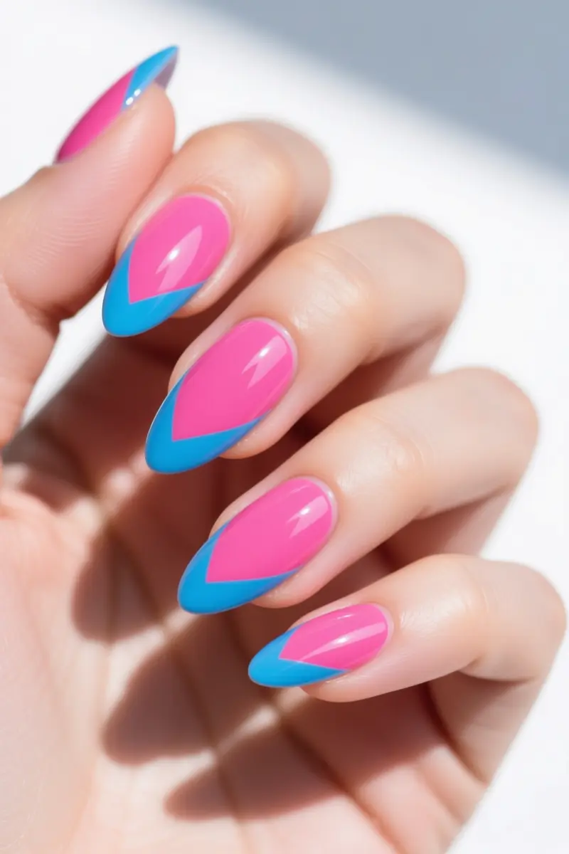 Two-Tone & Color Block Almond Nails