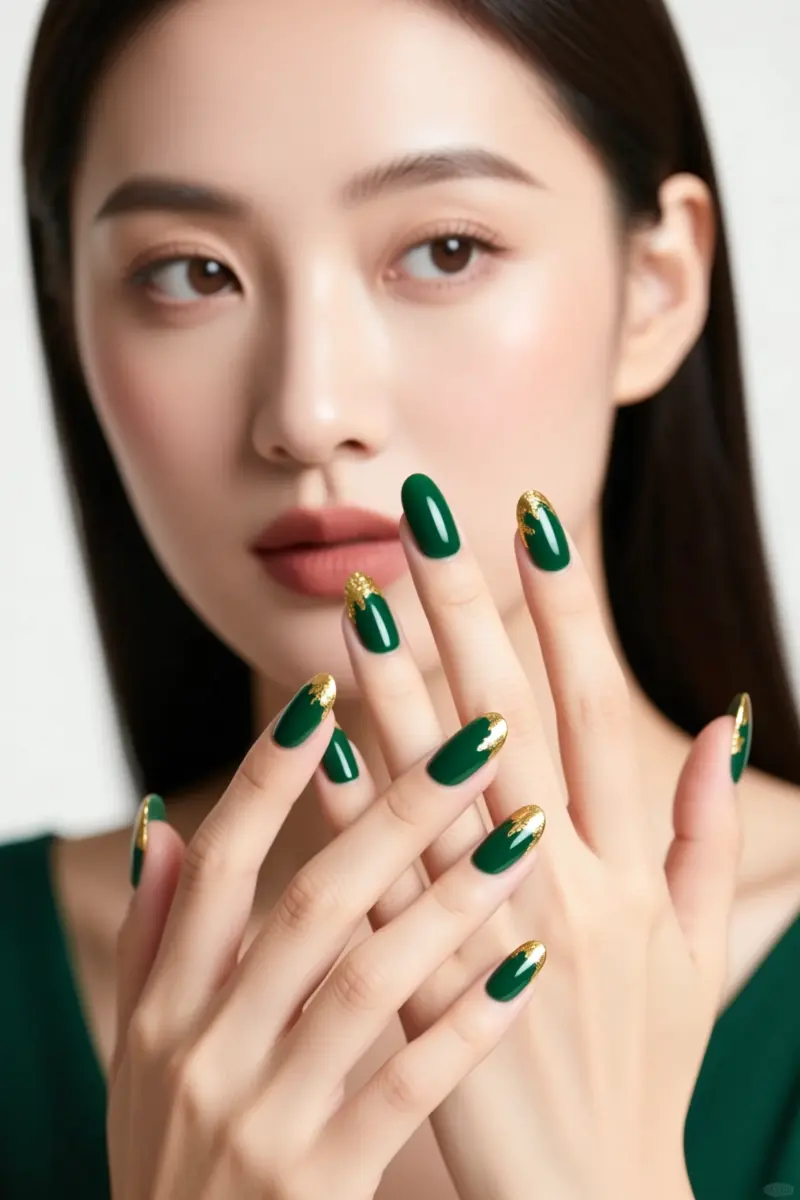 10. Forest Green Tips with Gold Foil Accents