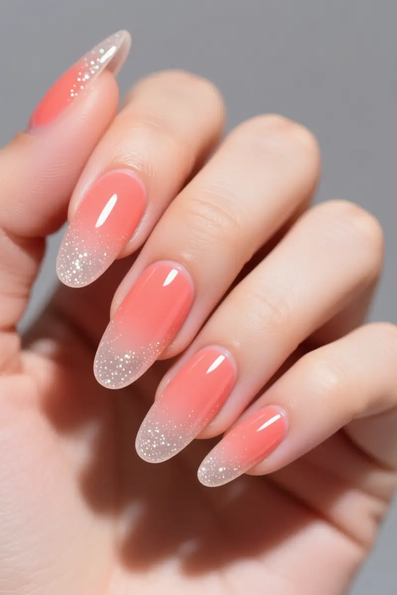 10. Glitter-Capped Coral Acrylics
