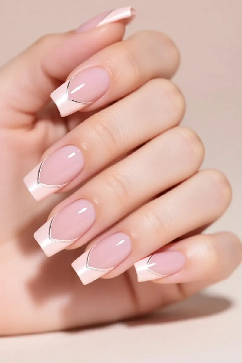 2. Micro French Tips on a Soft Pink Base