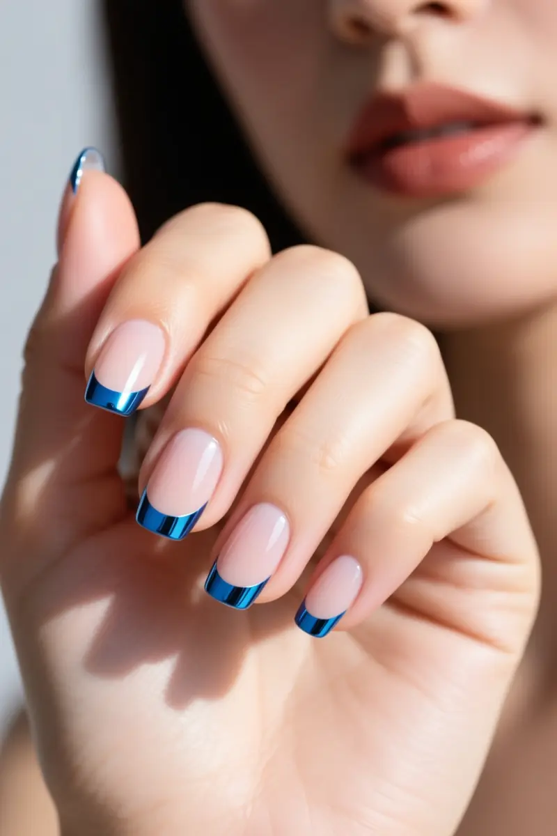 5. Blue Chrome French Tips