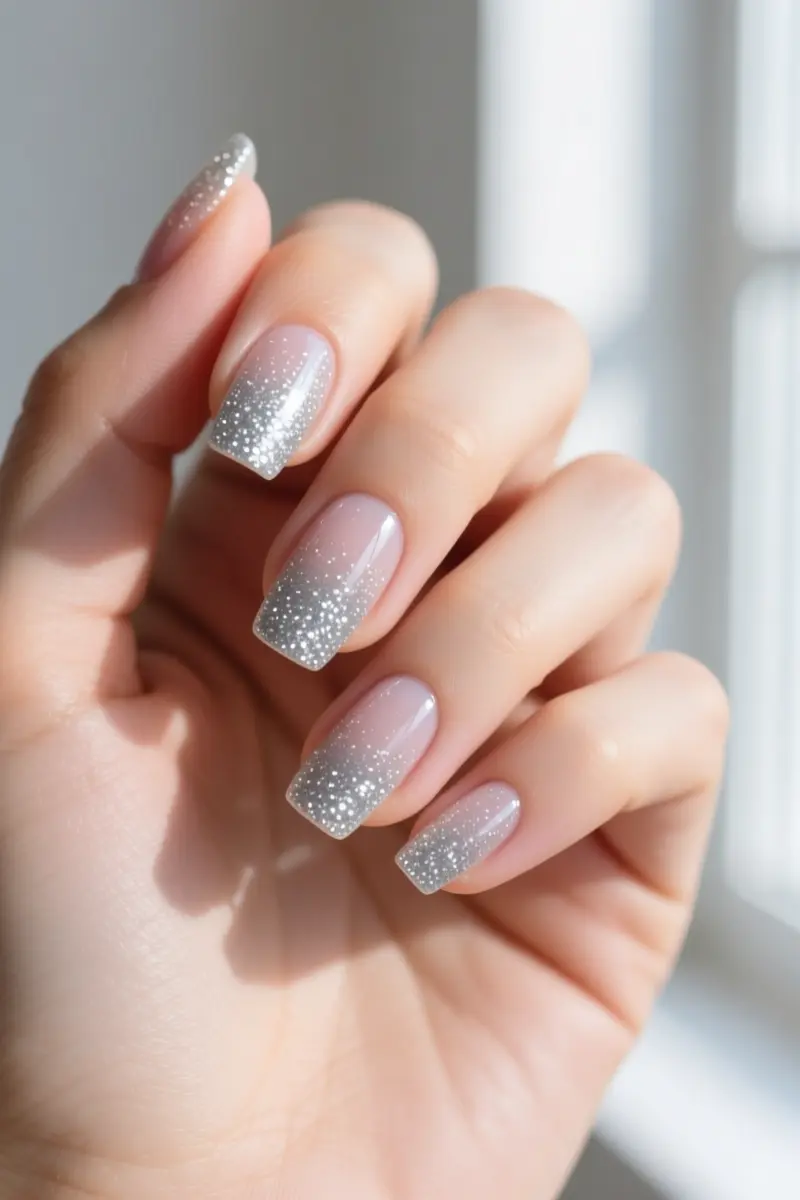5. Micro-Glitter Ombre 'Winter Sparkle' Tips
