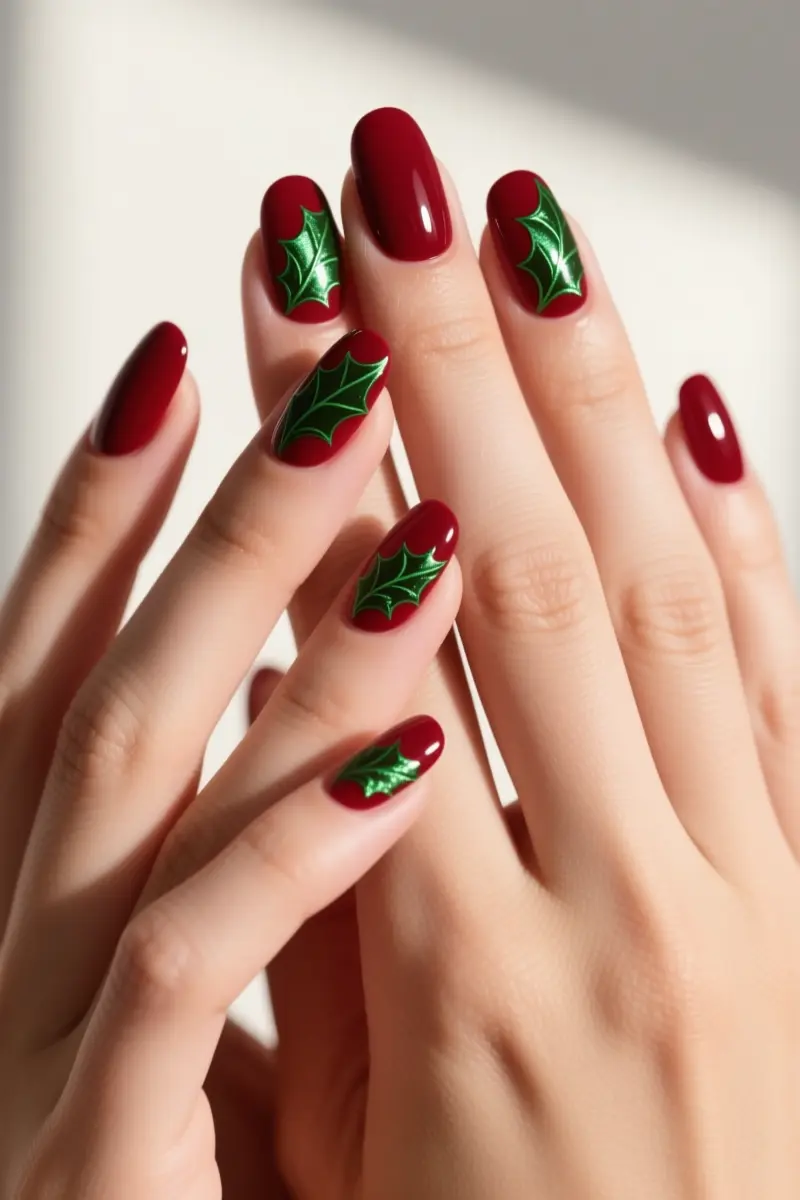 6. Matte Cranberry Red with Glossy Holly Swirls