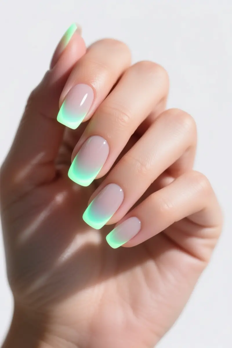 7. Aura Nails with a Soft Neon Gradient