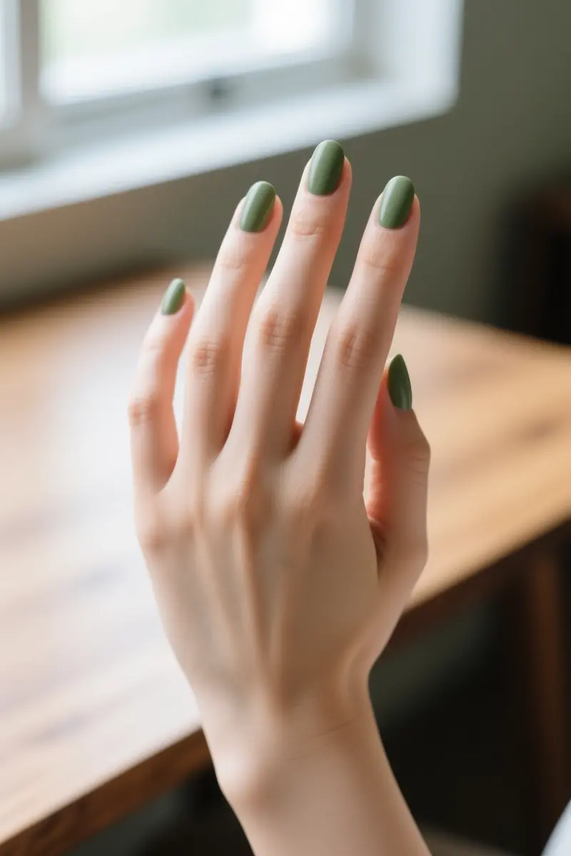 7. Muted Olive Green with Matte Finishes