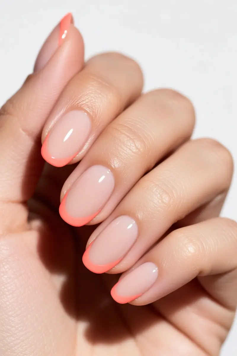 7. Neon Coral Micro French Tips