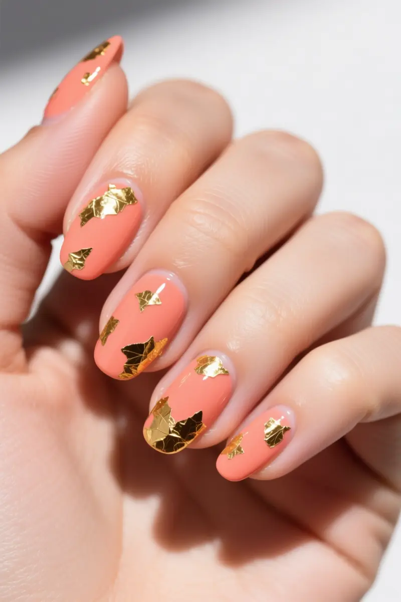 8. Coral and Gold Leaf Foil Accents