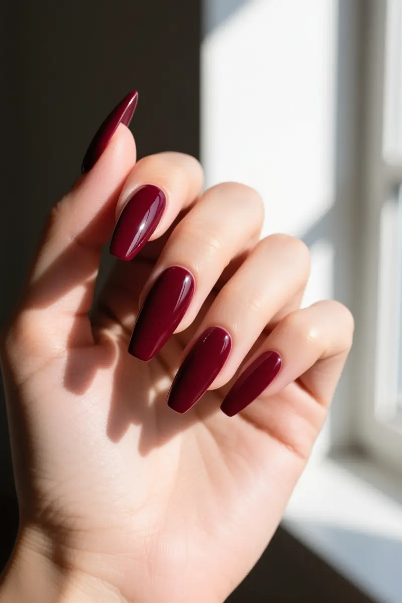 8. Press-On Burgundy Coffin Nails
