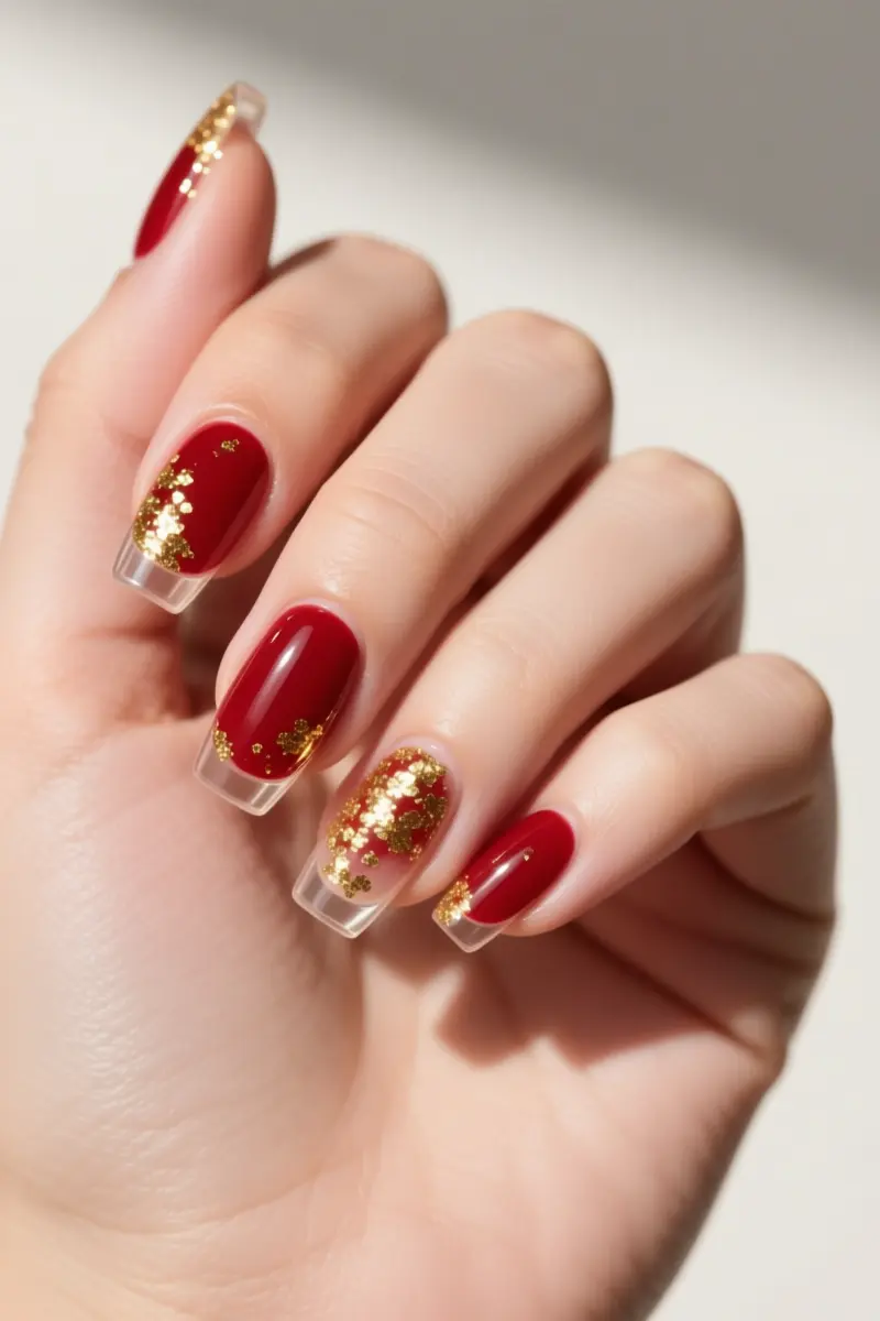 9. Abstract Gold Foil & Cherry Red