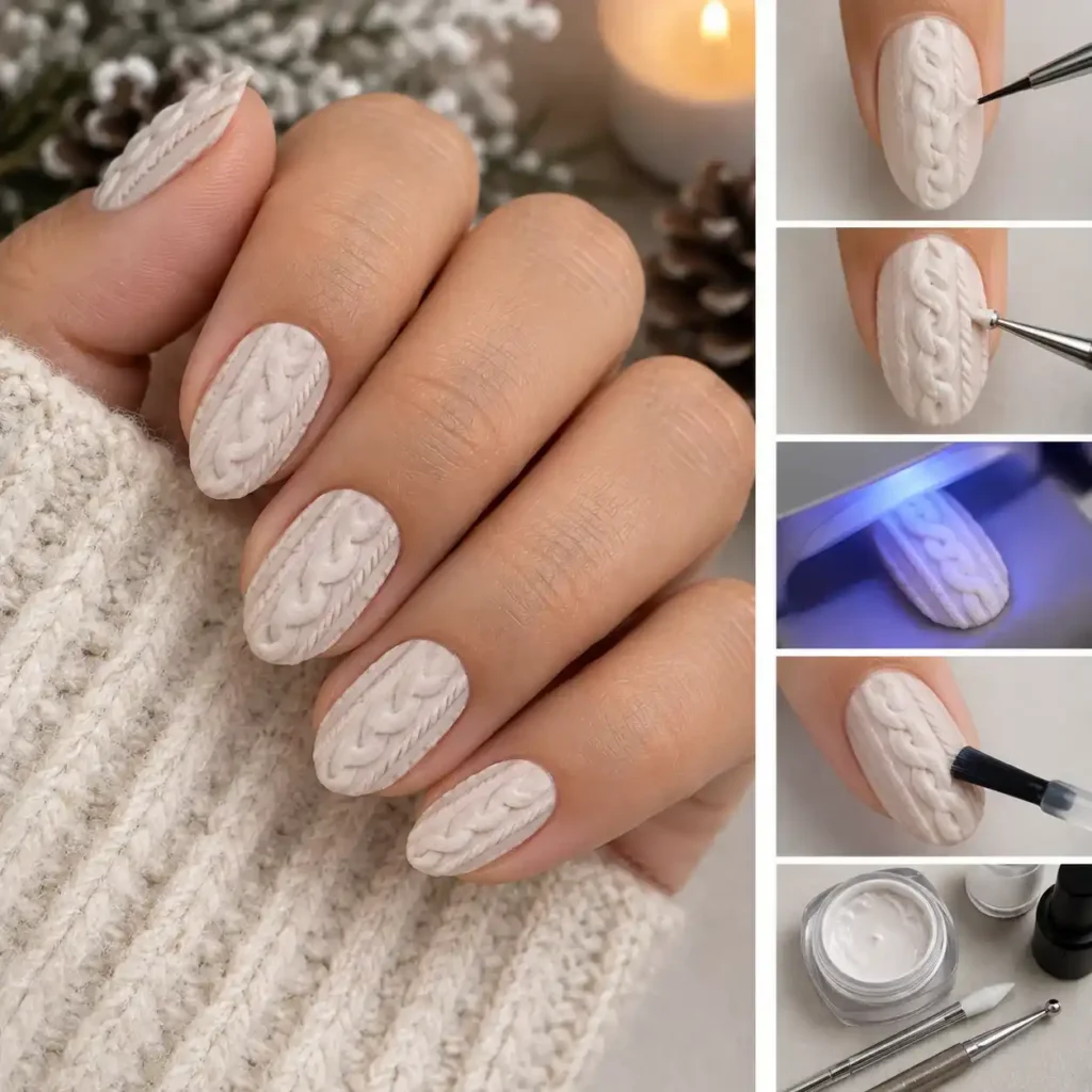 Textured 3D Cable Knit Sweater Nails
