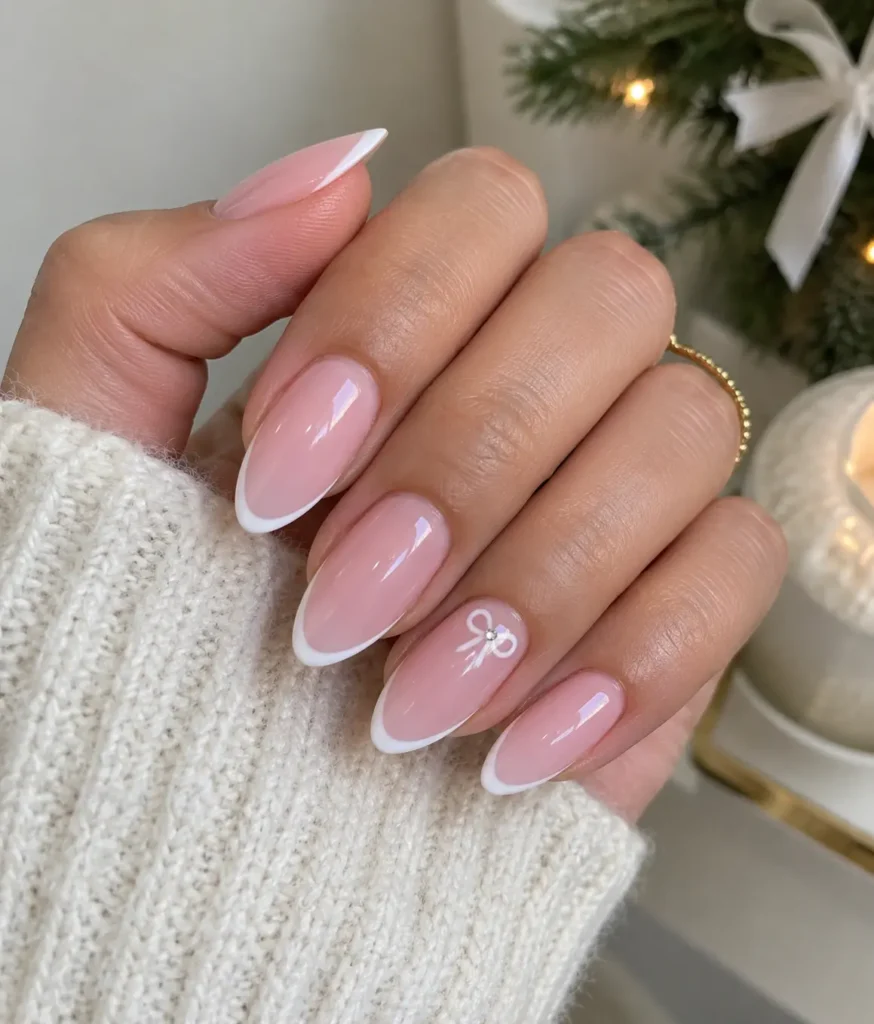 The Micro-Bow on a Sheer Pink Base Nails