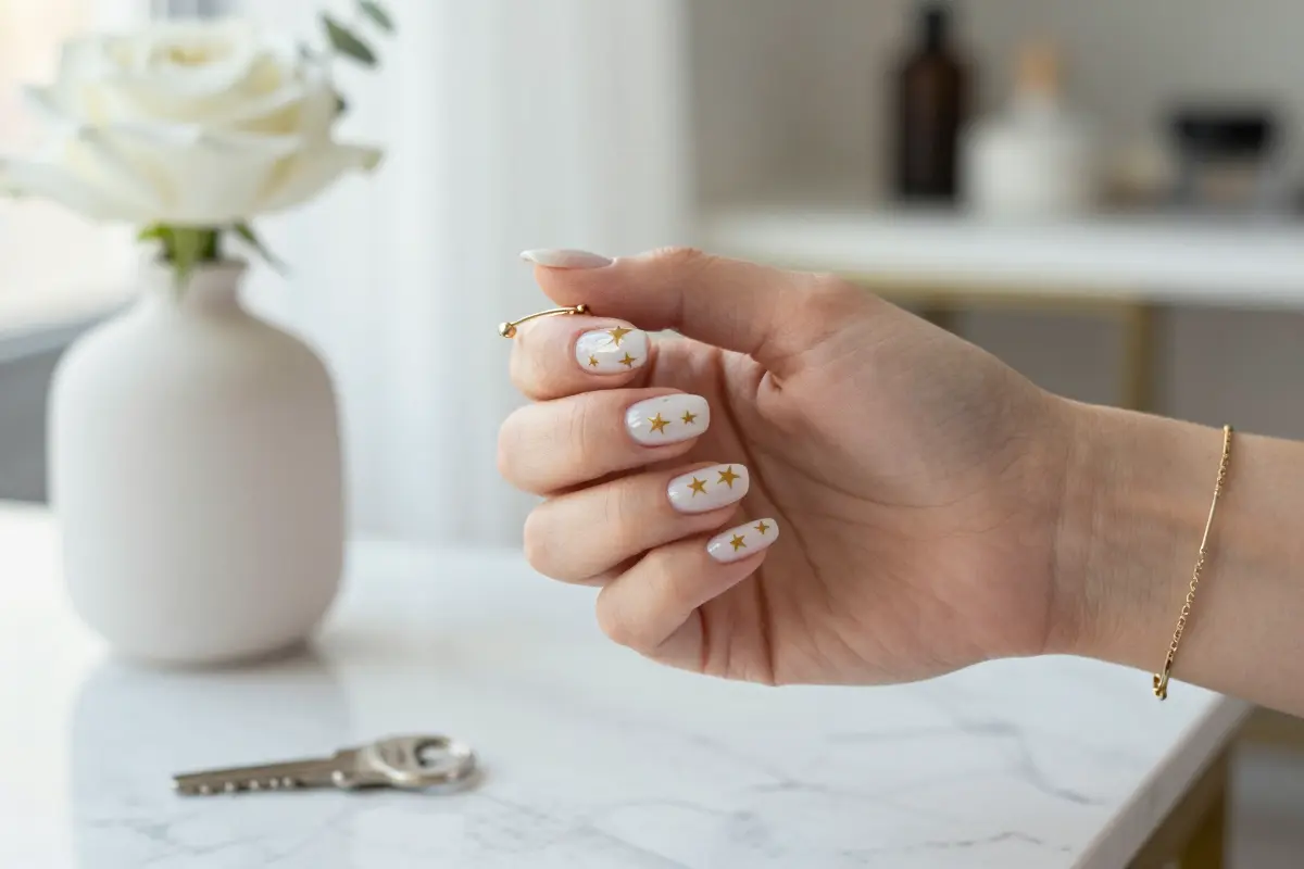 1. Sheer Milky White with Minimalist Gold Stars