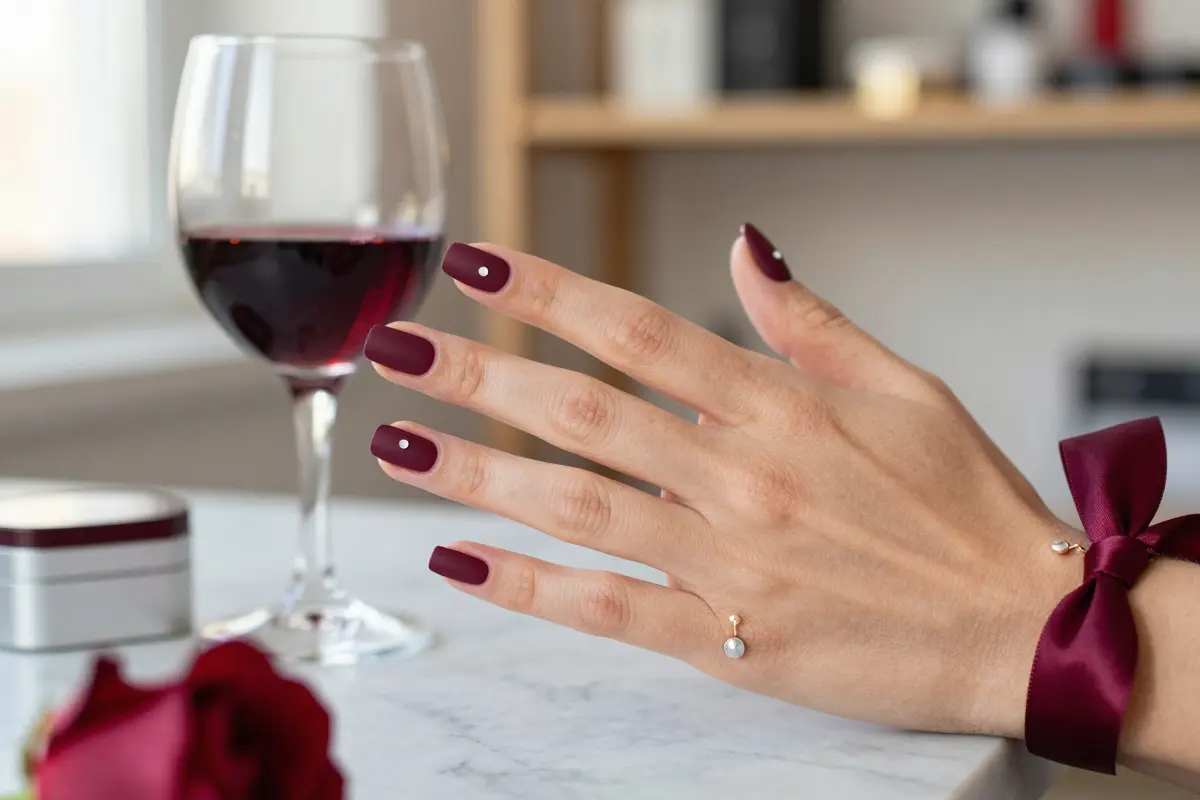 10. Matte Burgundy Wine with a Single Tiny Stud