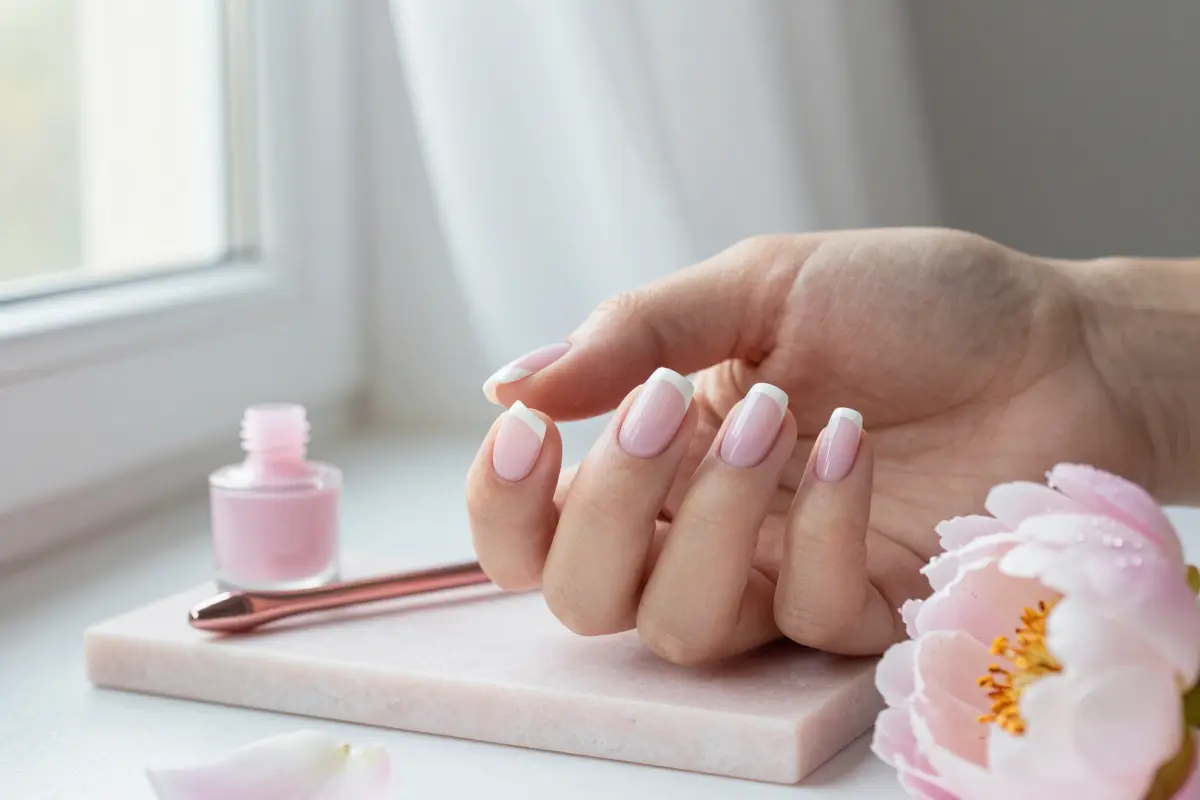 11. Milky French Tips on Sheer Pink Foundation