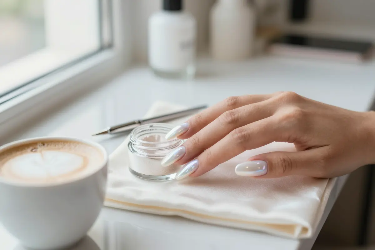 13. Milky White Chrome Glaze on Coffin Extensions