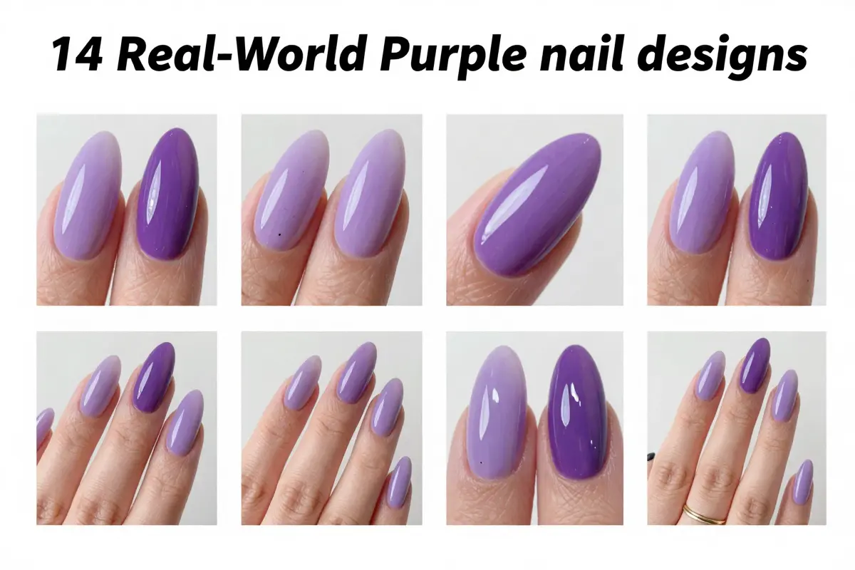 14. Two-Tone Plum and Lilac Mismatched Manicure