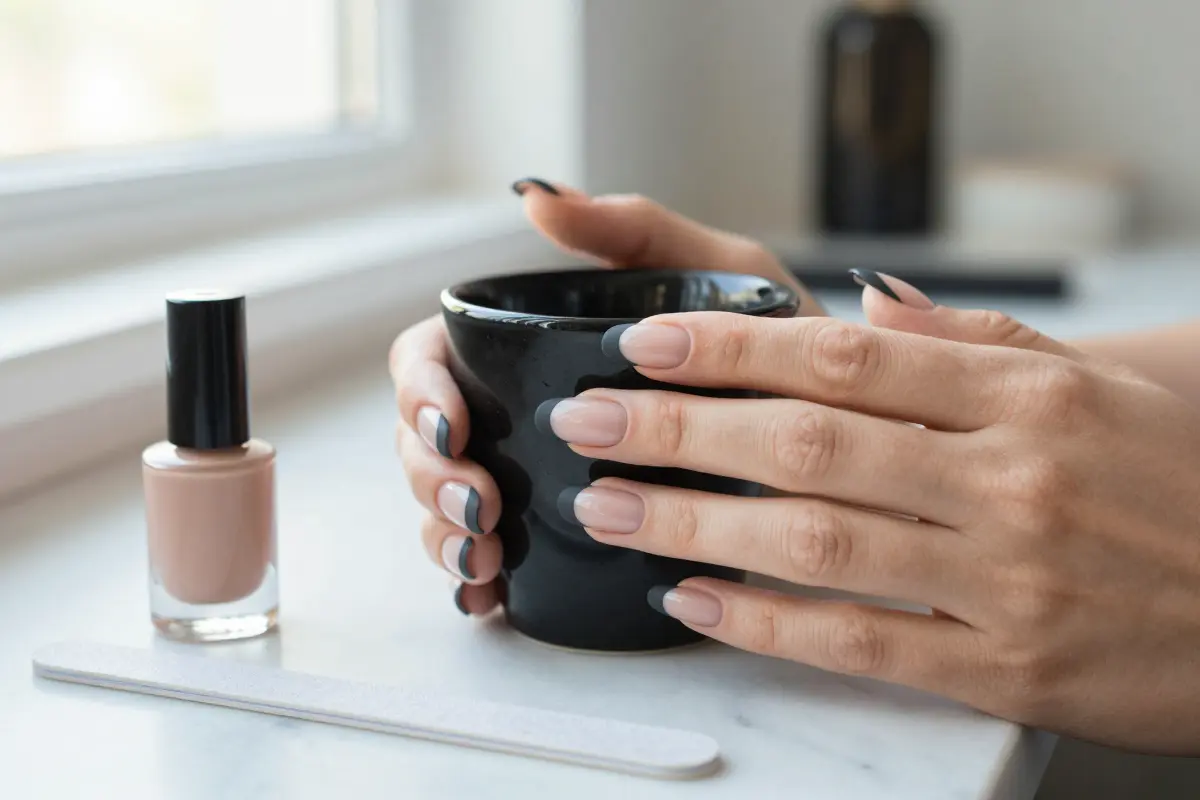 2. Sheer Nude with Matte Charcoal Micro-Tips