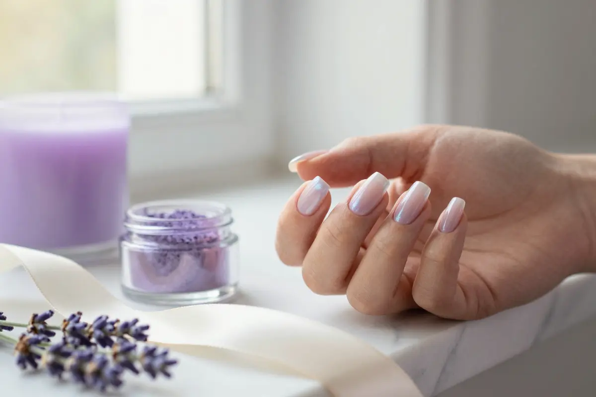 3. Lavender Chrome Glaze over Sheer Nude Base