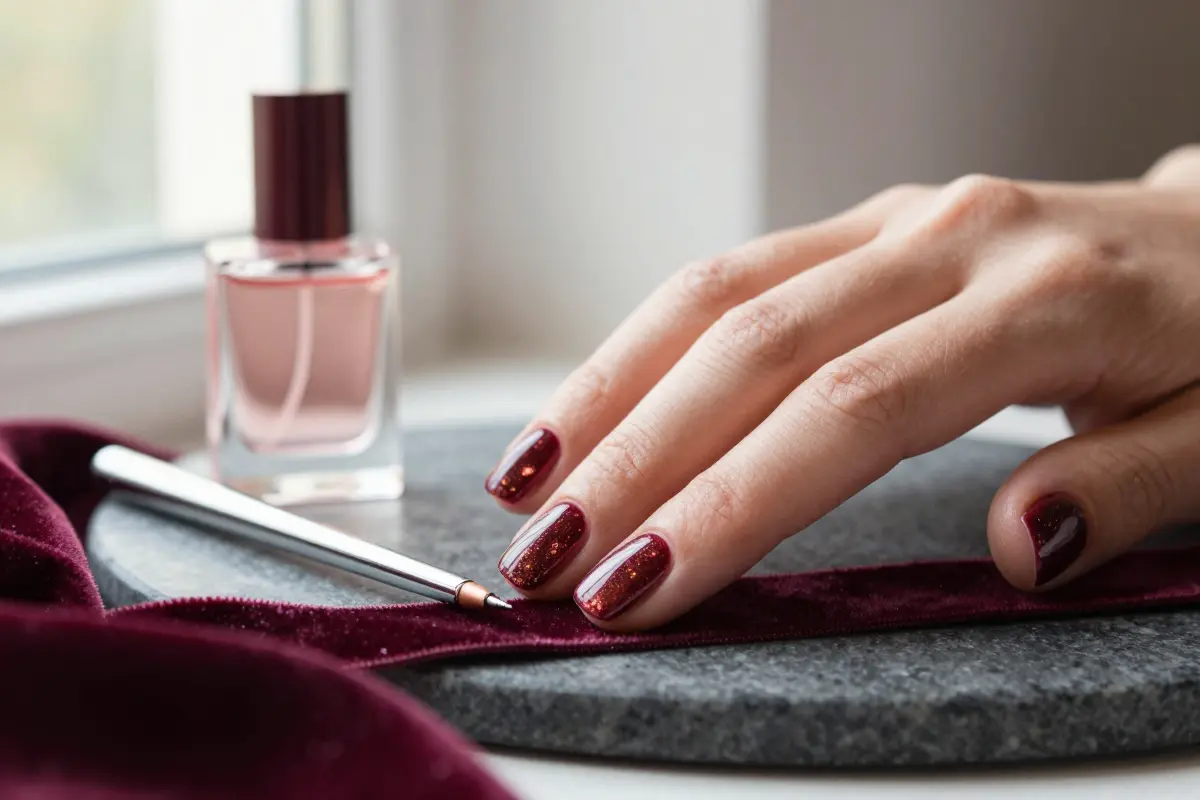 3. Velvet Magnetic Deep Cherry Nails