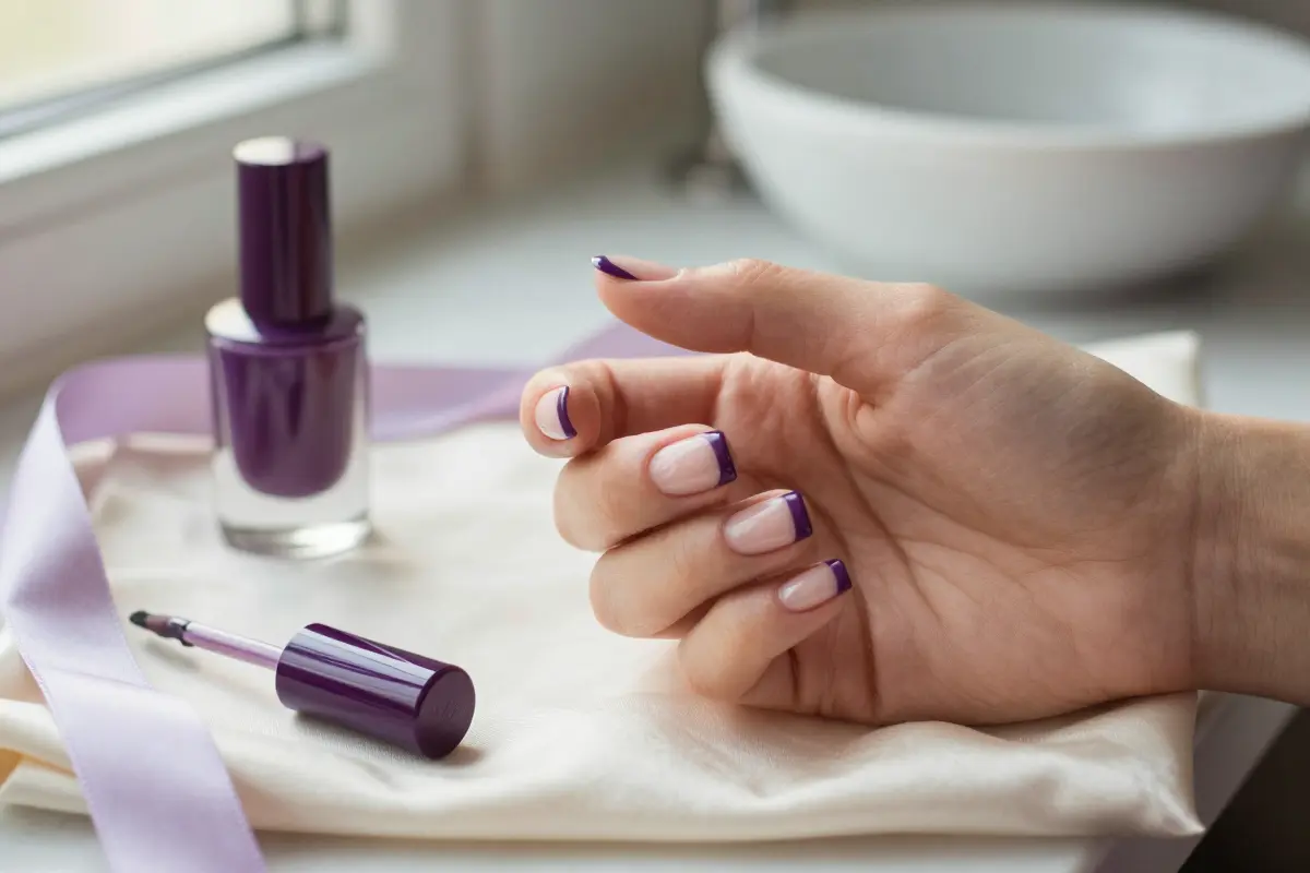 4. Deep Eggplant French Tips on Tapered Square Nails