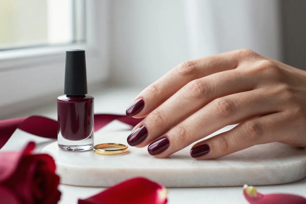 4. High-Gloss Dark Cherry Short Squoval